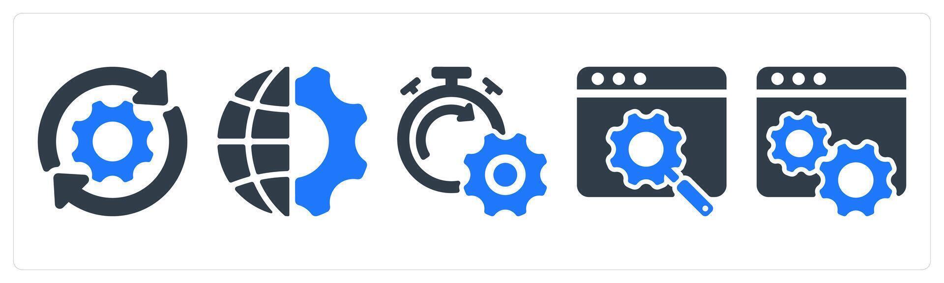 A set of 5 seo icons as update, global enhineering, seo performance vector
