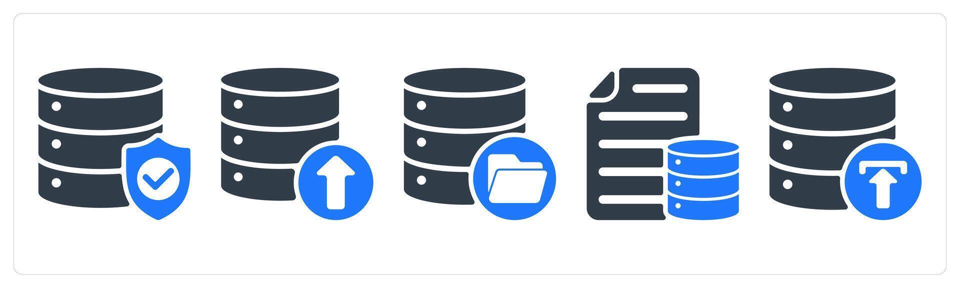 A set of 5 seo icons as database protection, data upload, data storage vector