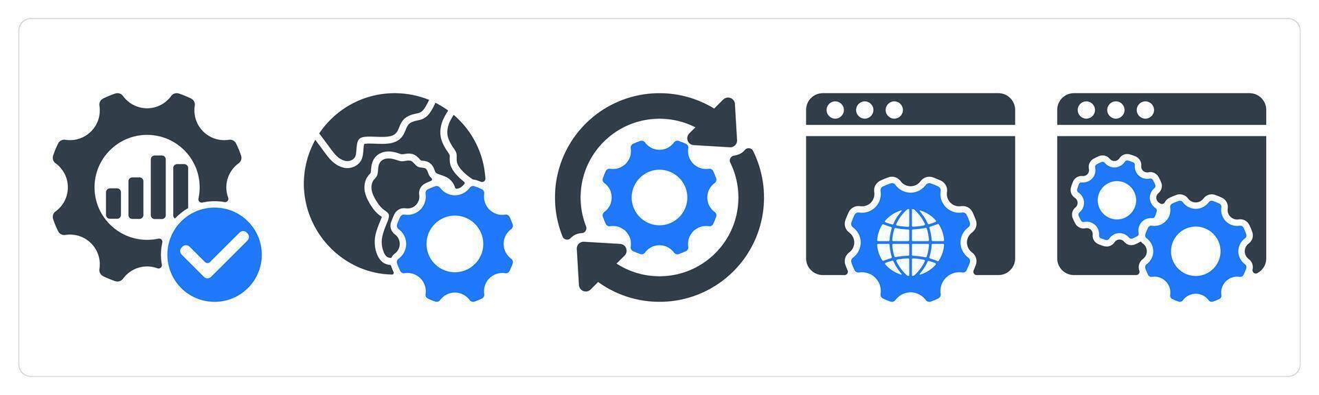 A set of 5 seo icons as optimization, browser optimization, update vector