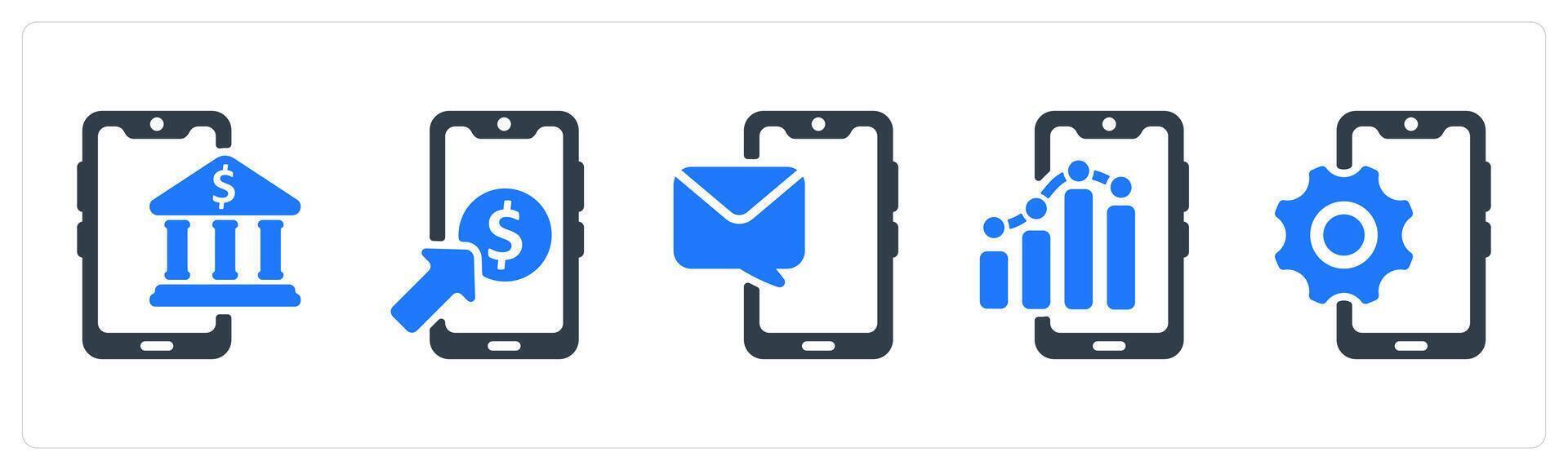 A set of 5 seo icons as online banking, pay per click, mobile message vector