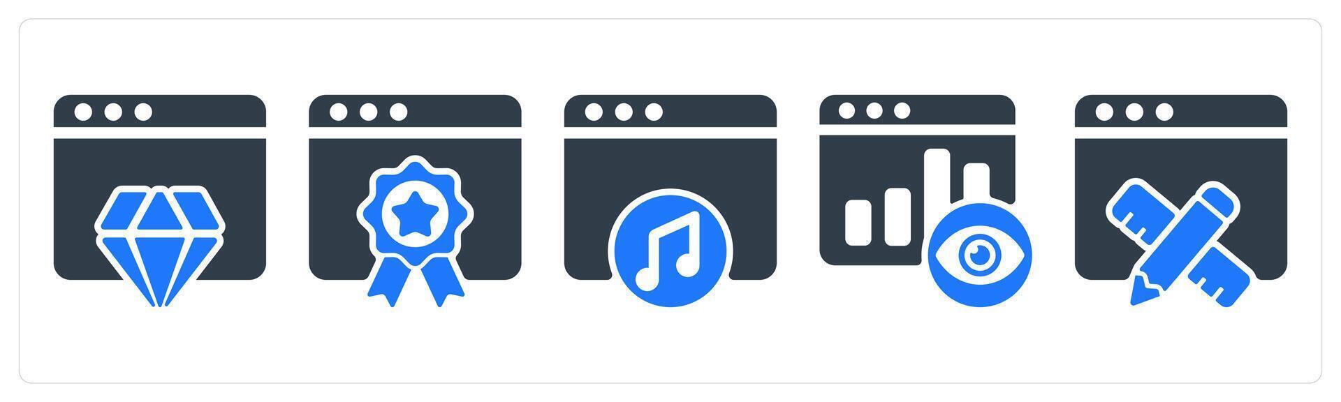 A set of 5 seo icons as website reputation, website ranking, online music vector