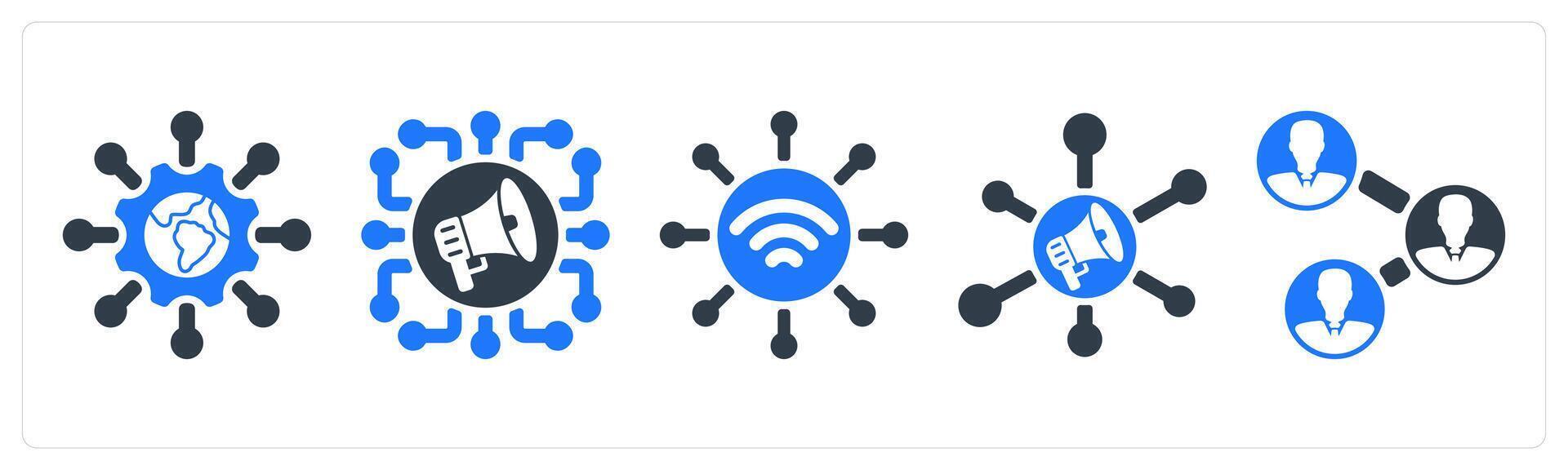 A set of 5 seo icons as global technology, social campaign, wireless network vector