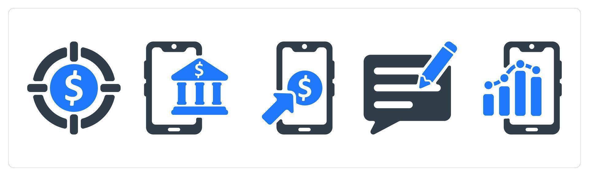 A set of 5 seo icons as target profit, online banking, pay per click vector