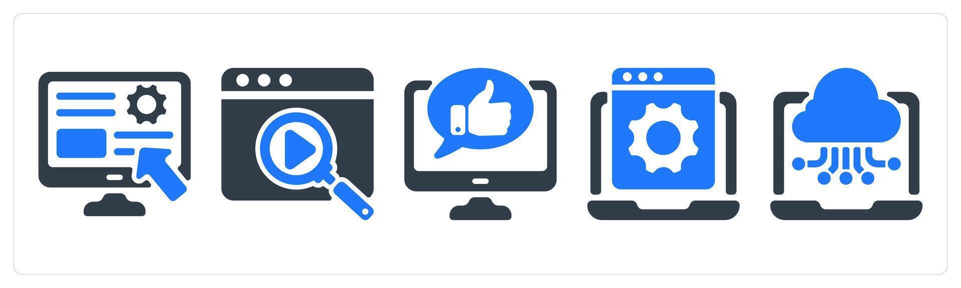 A set of 5 seo icons as user interface, search, online comment vector