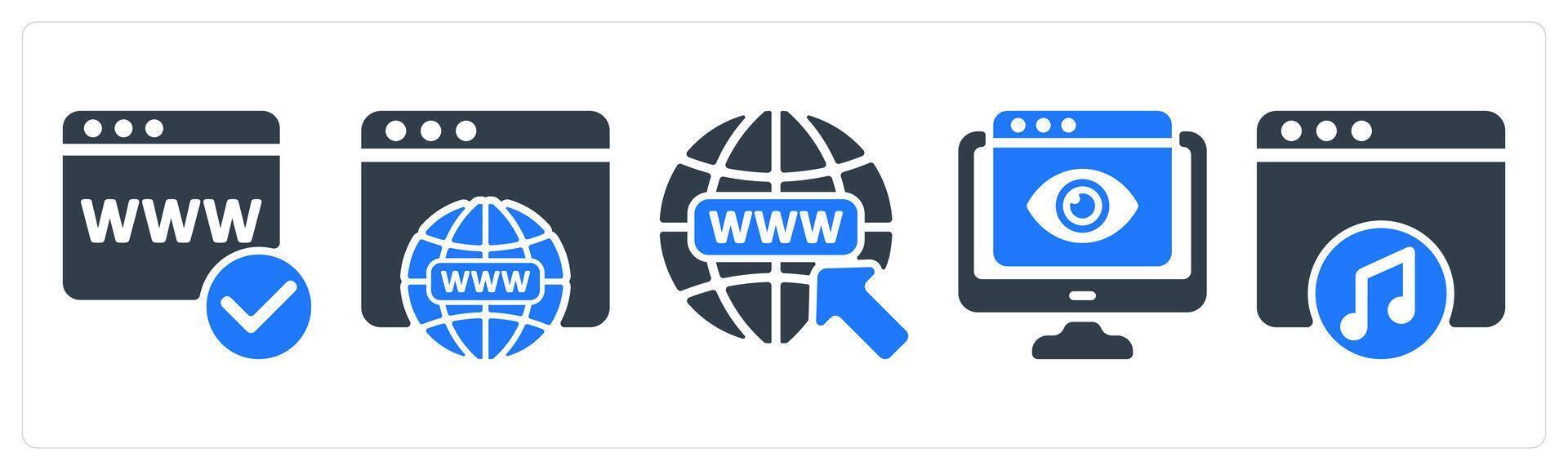 A set of 5 seo icons as domain registration, web domain, find web address vector