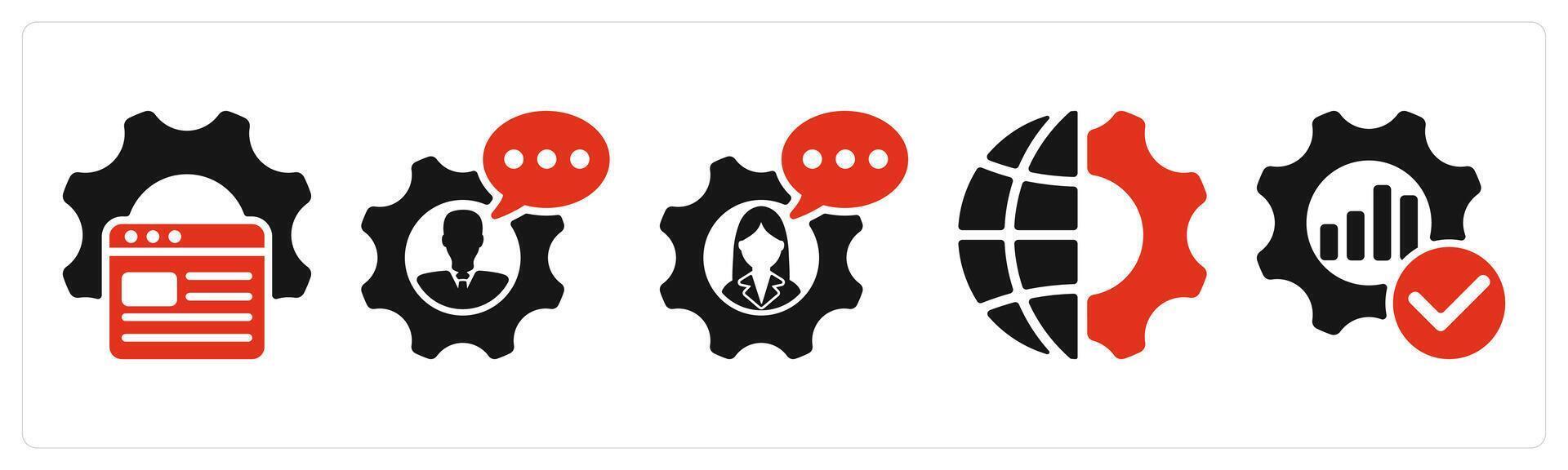 five seo icons as website optimization, consultant, global engineering vector