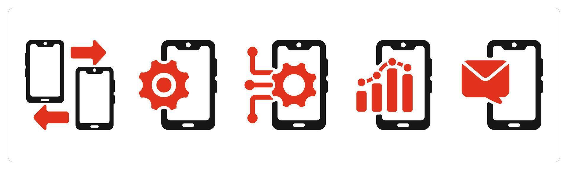 five seo icons as mobile data transfer, mobile option, mobile technology vector
