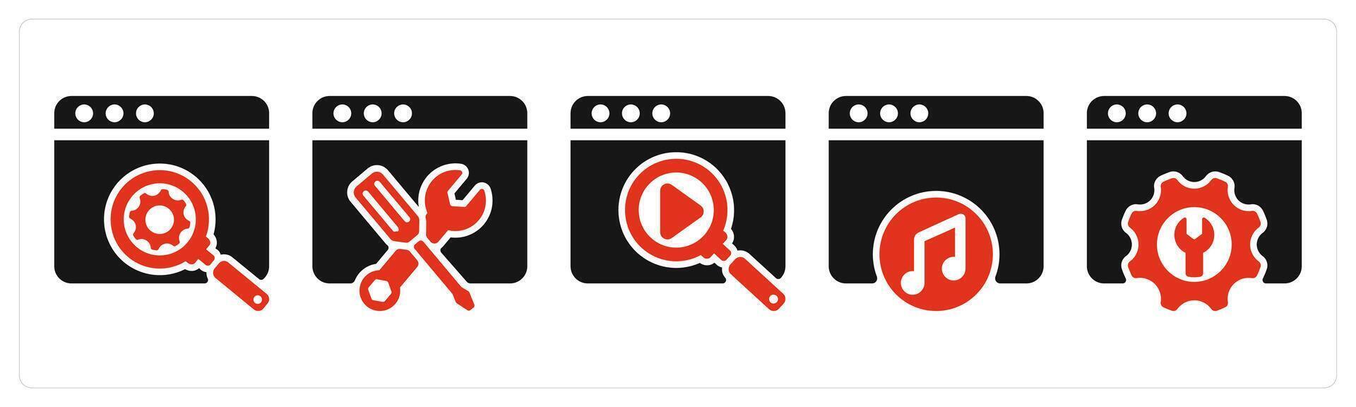 five seo icons as seo development, website optmization, search vector