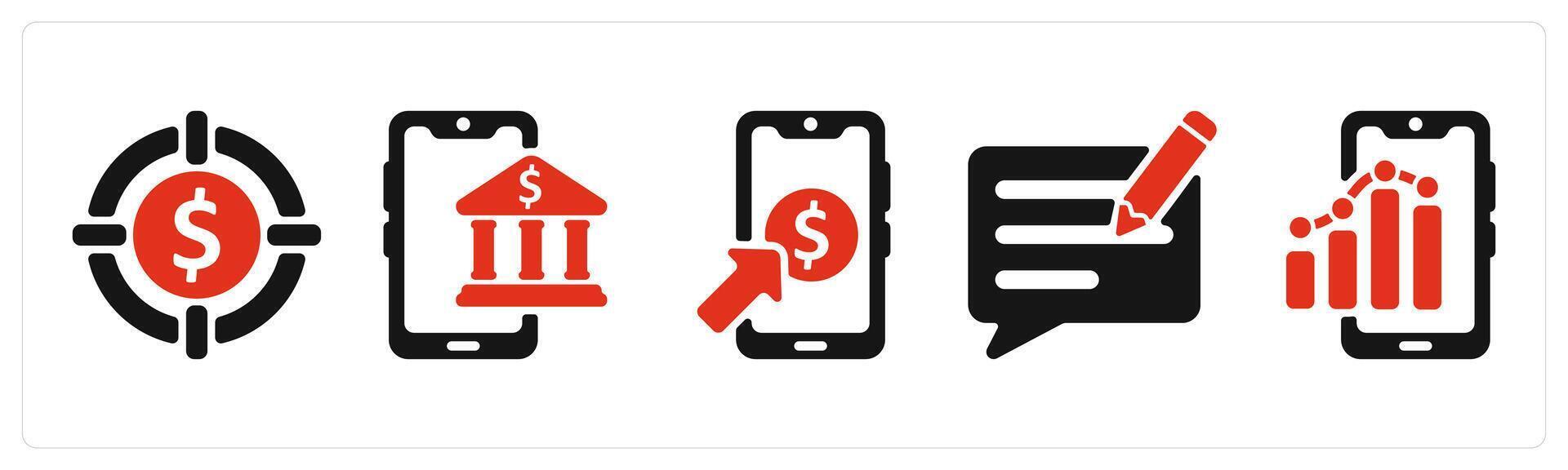 five seo icons as target profit, online banking, pay per click vector