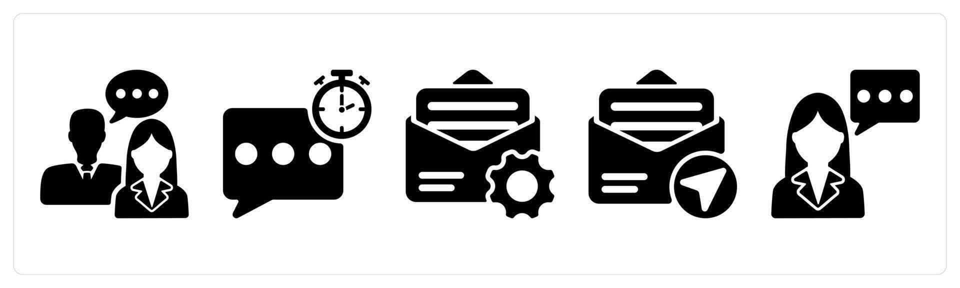 Set of 5 business icons as business communication, quick response, message setting vector