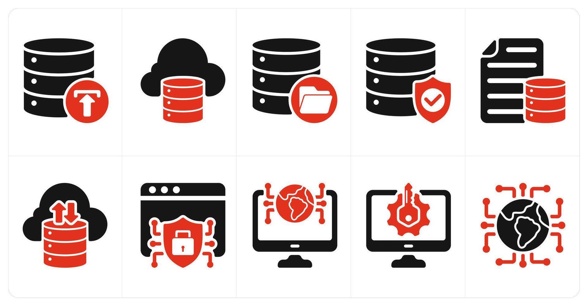 A set of 10 seo icons as backup, storage, data storage, database protection vector