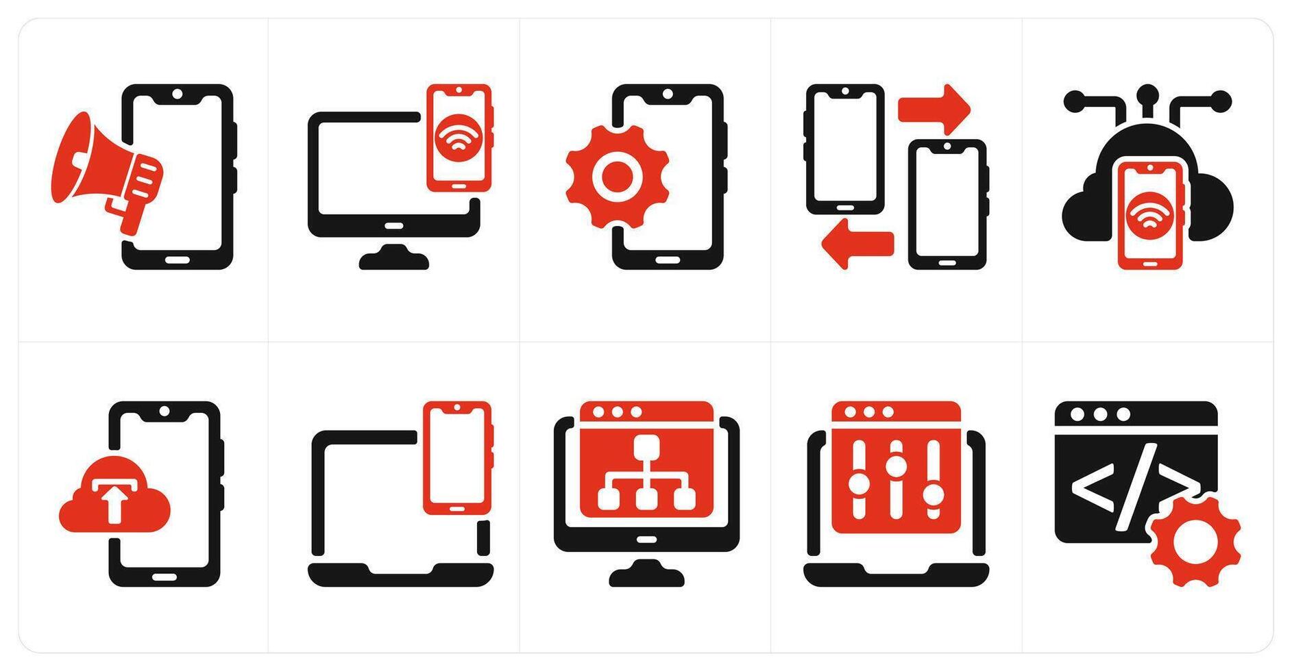 A set of 10 seo icons as mobile adverting, device connectivity, mobile option vector