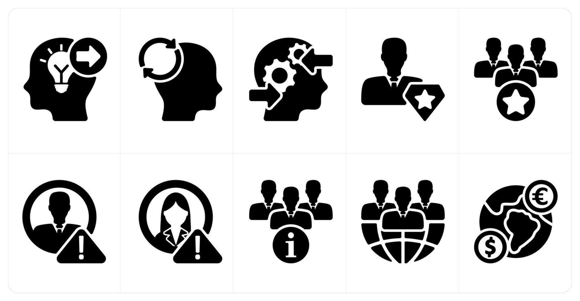 Ten business icons as keyword forward, mind reload, decision making process vector