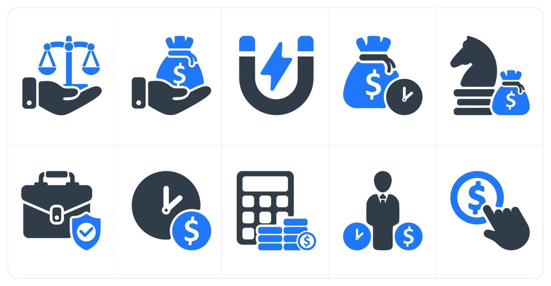 Set of 10 business icons as business legal judgement, capital, attraction vector