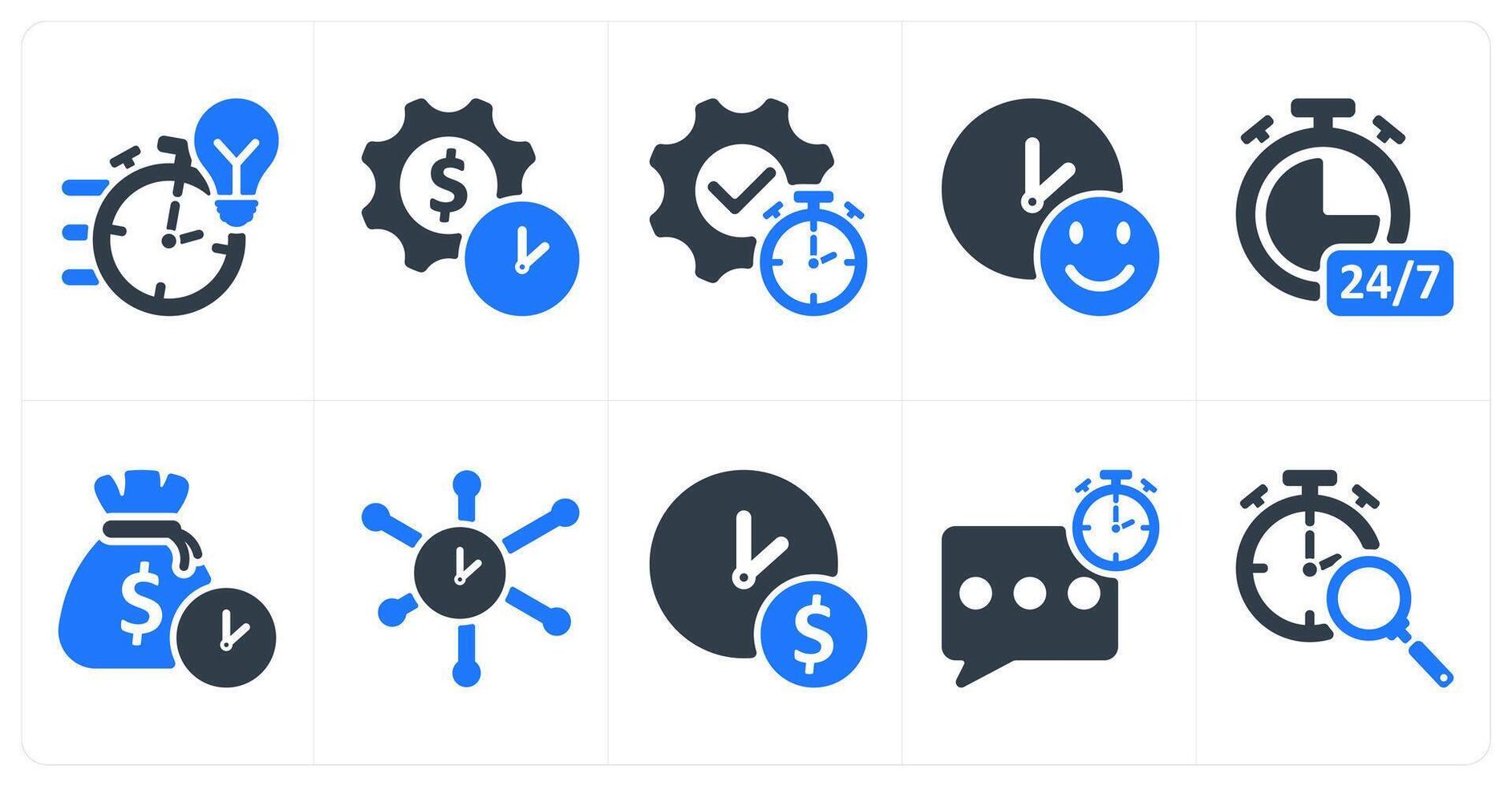 Set of 10 business icons as quick solution, investment time plan, productivity vector