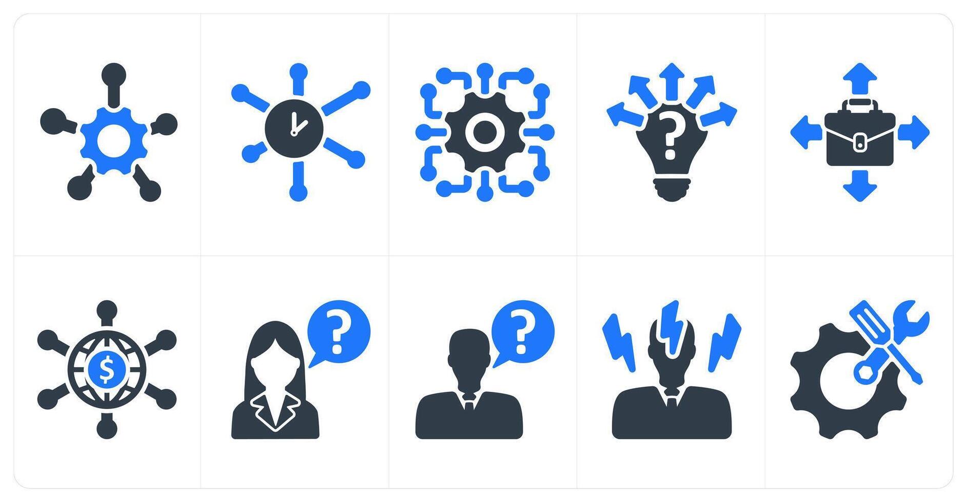 Set of 10 business icons as service network, time network, uncertanity vector