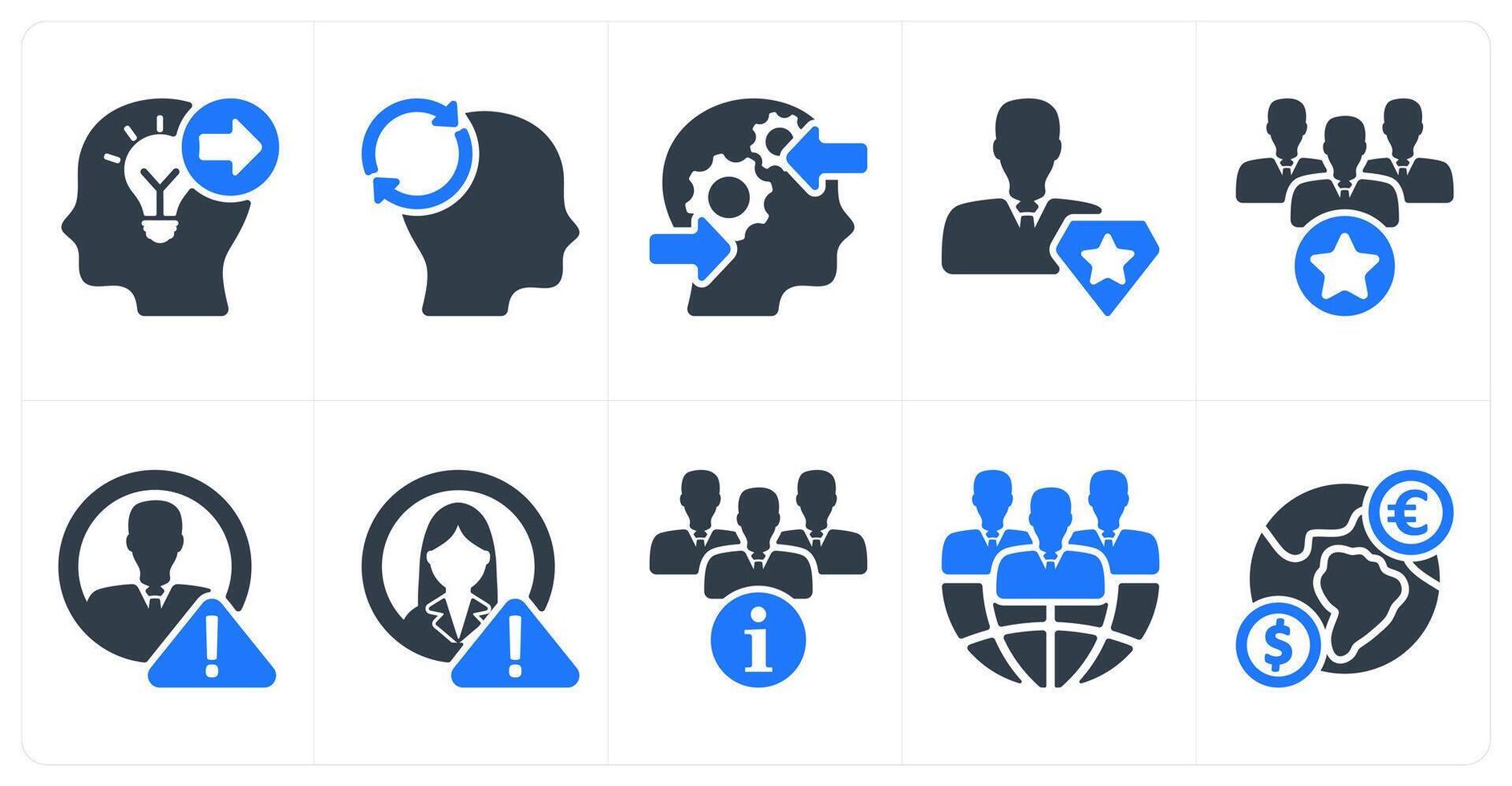Set of 10 business icons as keyword forward, mind reload, decision making process vector