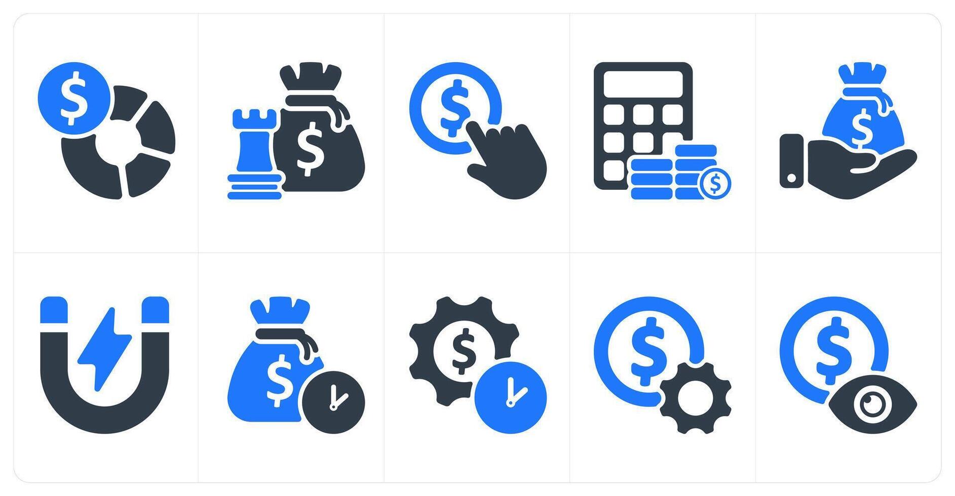 Set of 10 business icons as budget planning, money tactics, paid to click vector