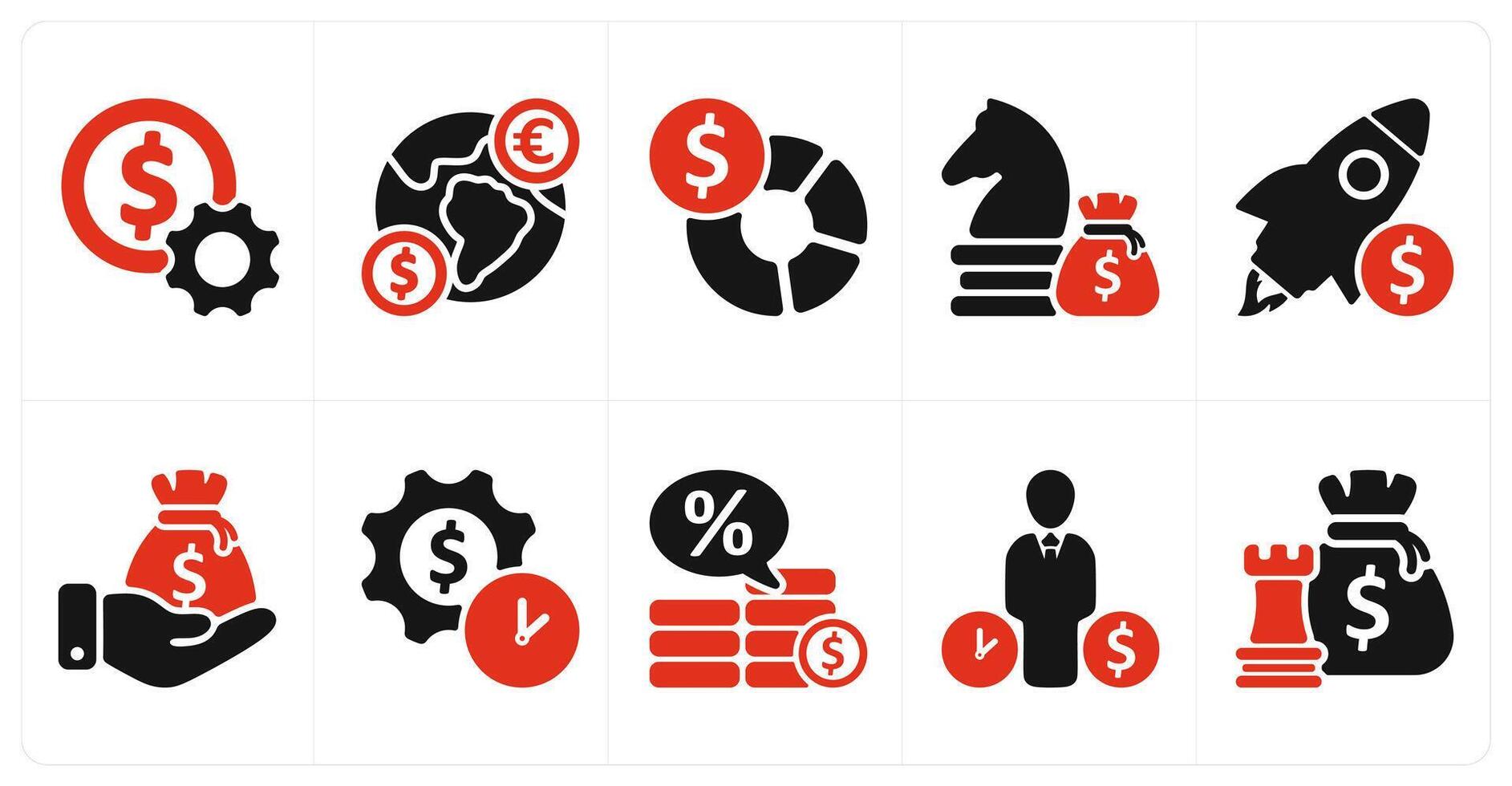A set of 10 business icons as money setting, global currency, budget planning vector