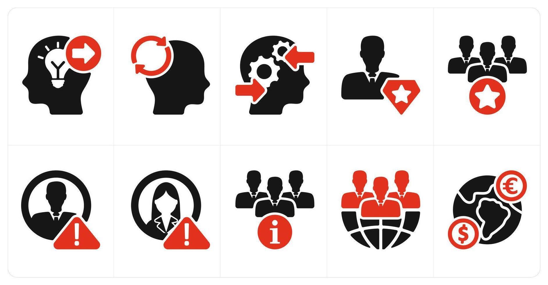 A set of 10 business icons as keyword forward, mind reload, decision making process vector