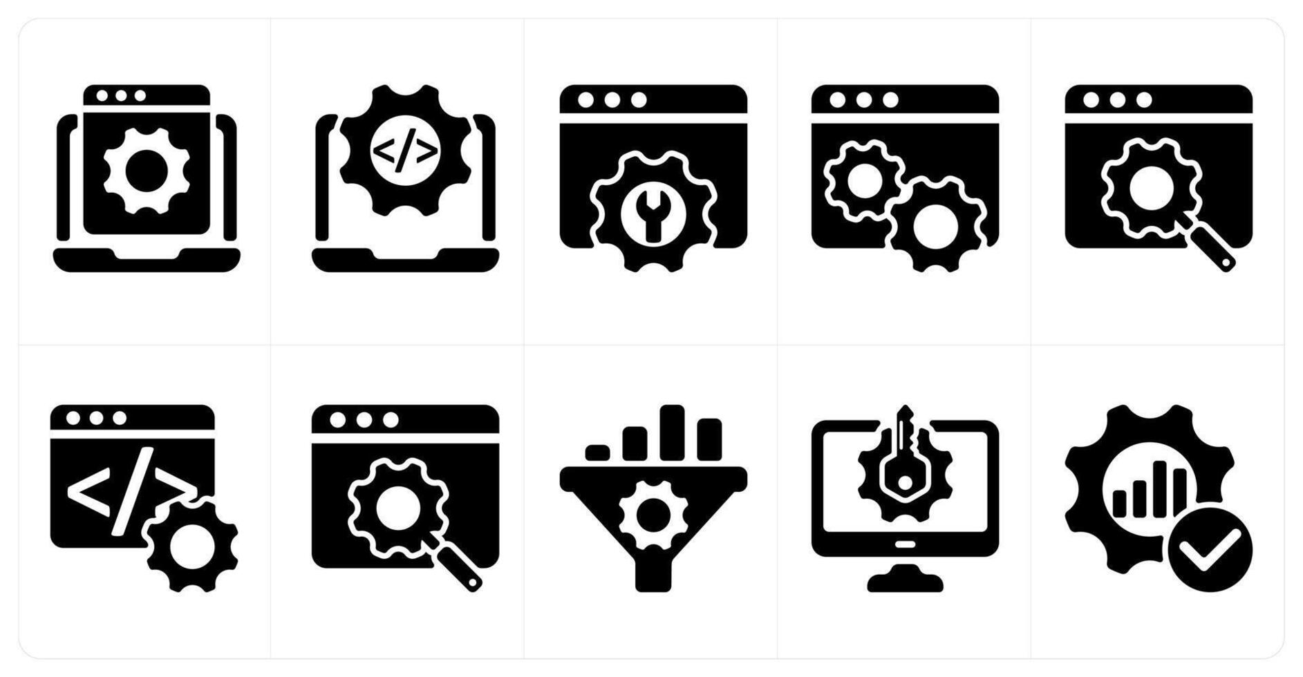 diez seo íconos como sitio web desarrollo, seo servicio, web ajustes vector