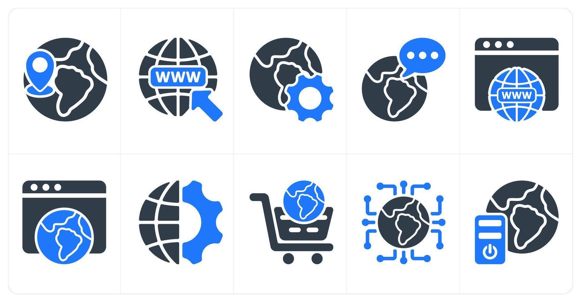 Set of 10 seo icons as global location, find web address, browser optimization vector
