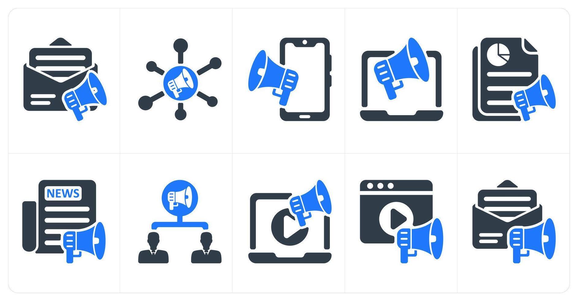 Set of 10 seo icons as email advertising, marketing network, mobile advertising vector