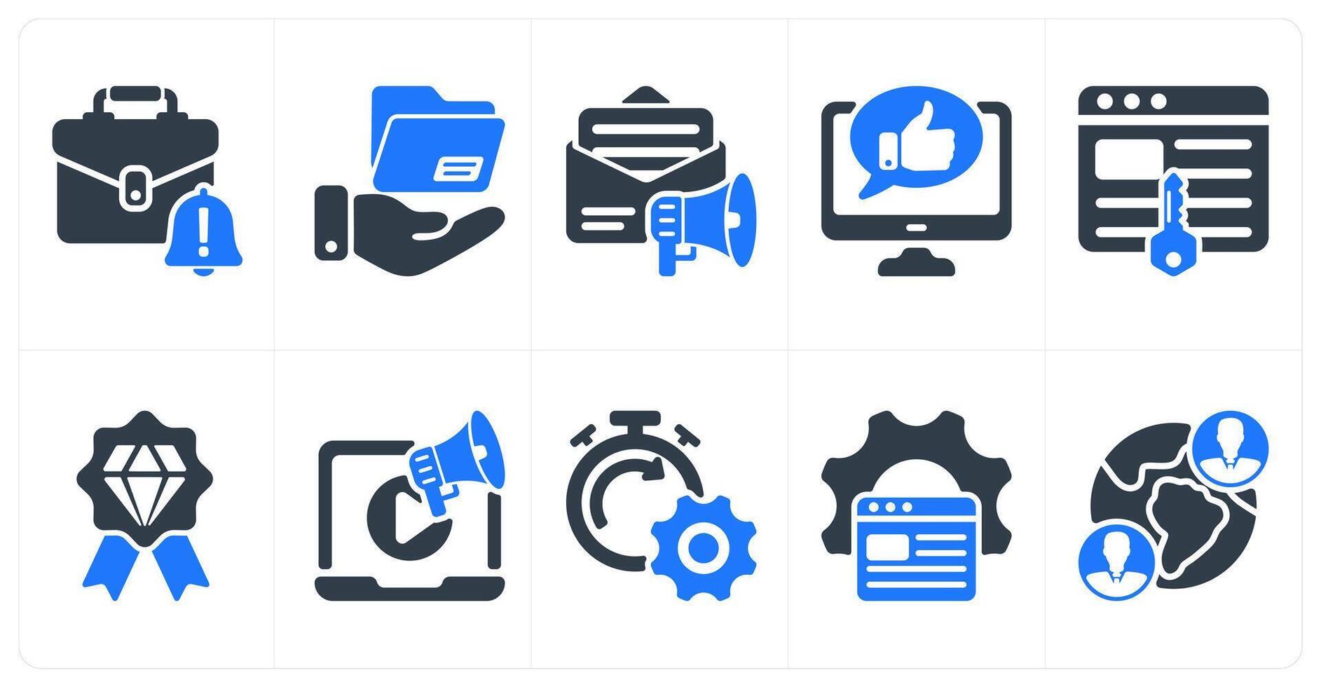 Set of 10 seo icons as business alert, file sharing, email marketing vector