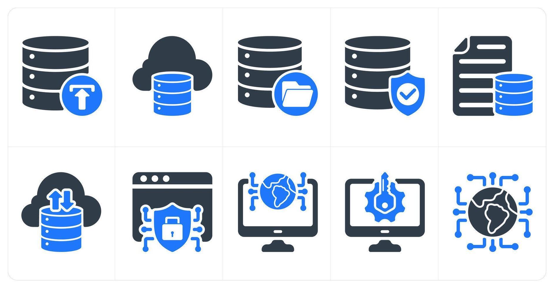 Set of 10 seo icons as backup, storage, data storage, database protection vector