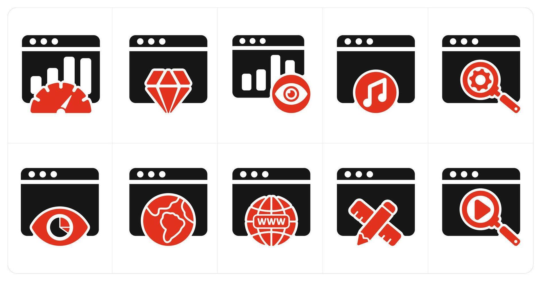 A set of 10 seo icons as seo performance, website reputation, page view vector