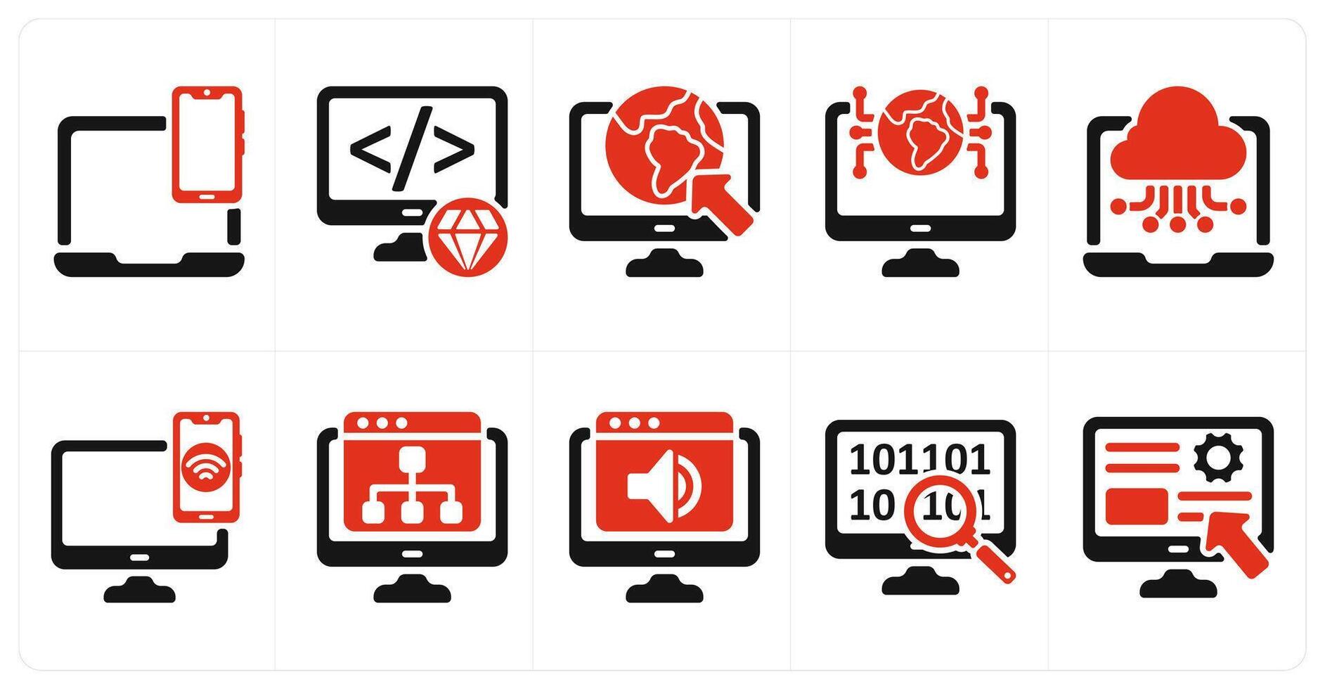 A set of 10 seo icons as responsive design, clean code, internet browsing vector