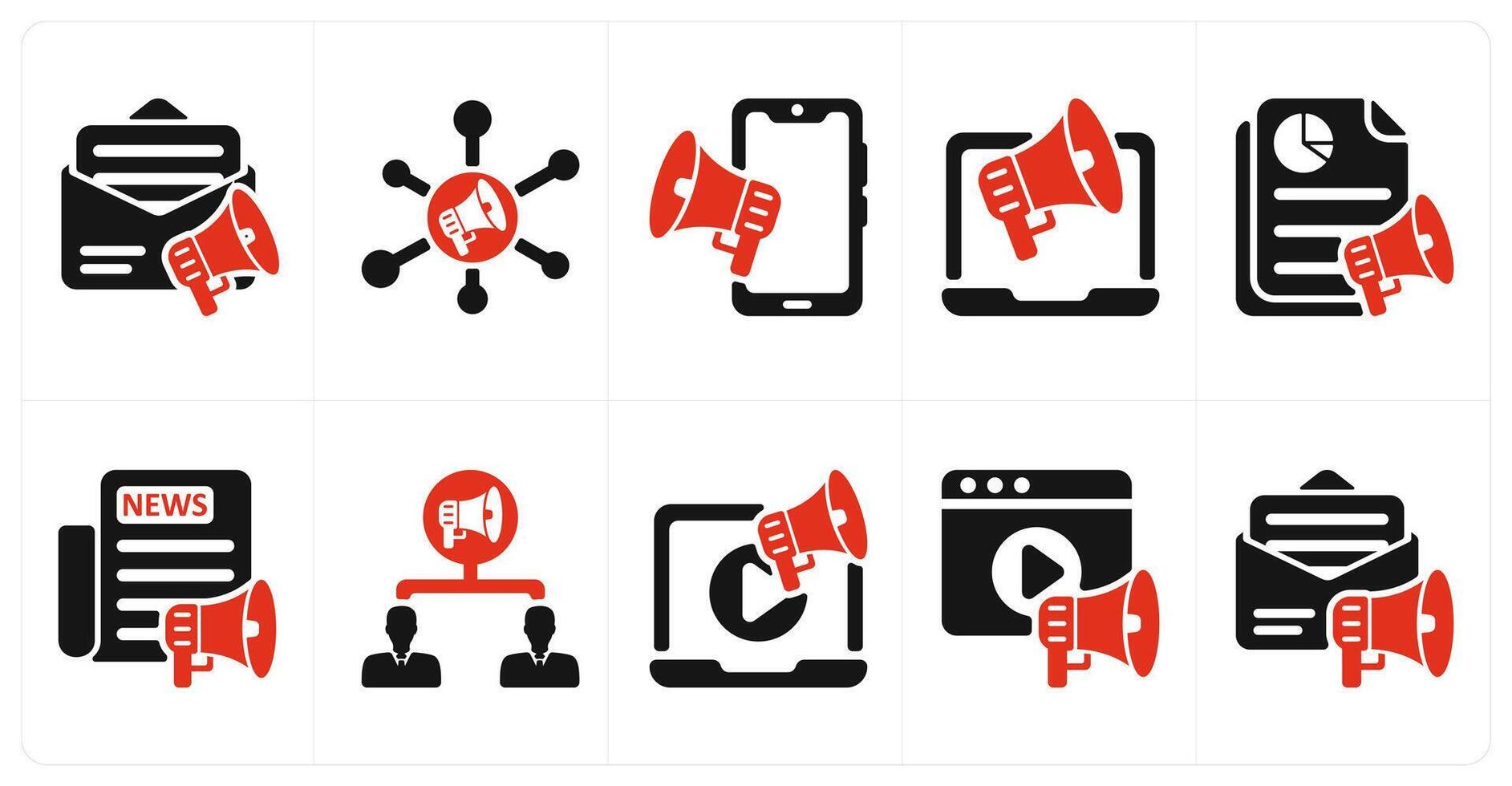A set of 10 seo icons as email advertising, marketing network, mobile advertising vector
