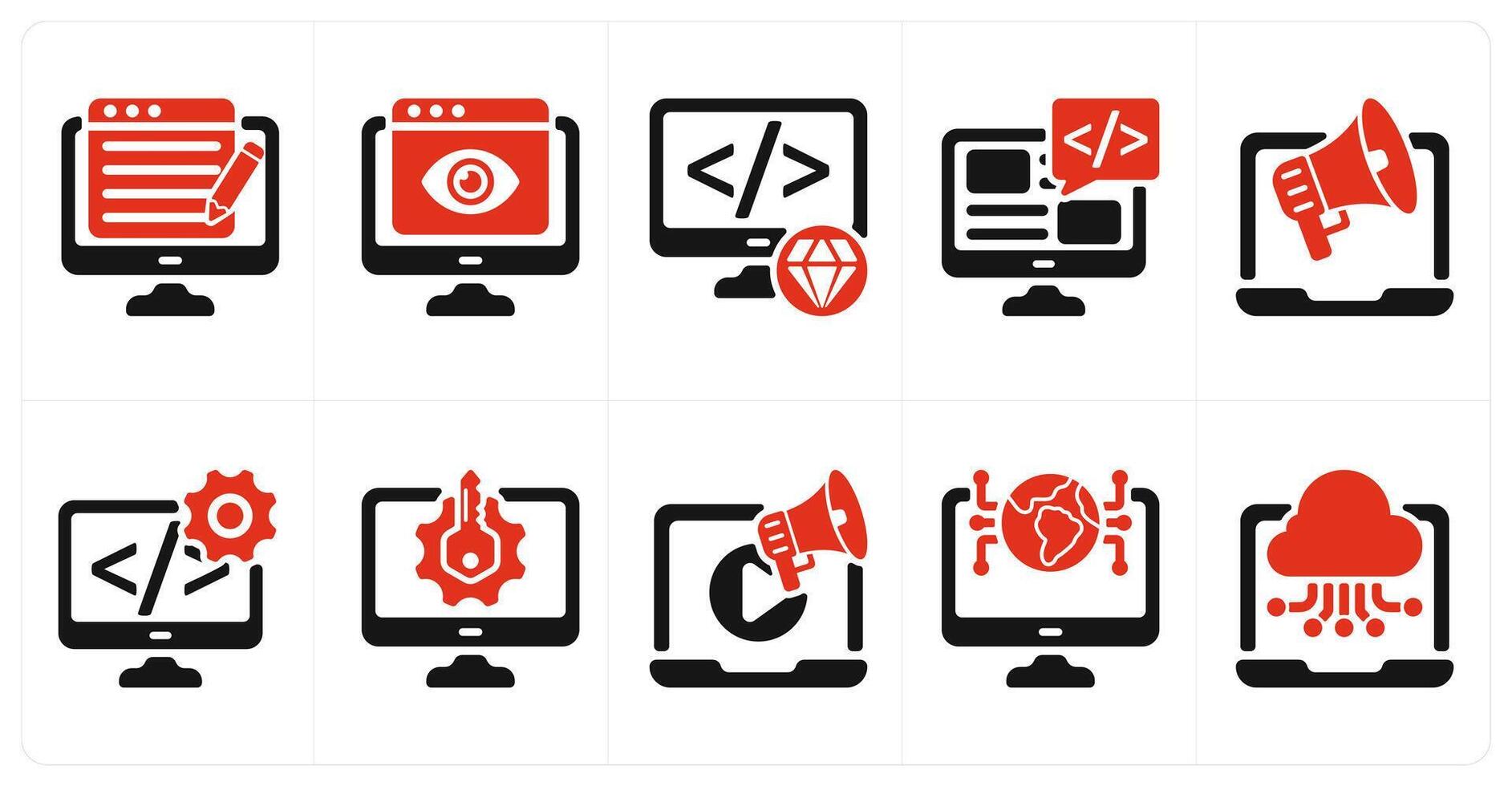 A set of 10 seo icons as content writing, online viewer, clean code vector