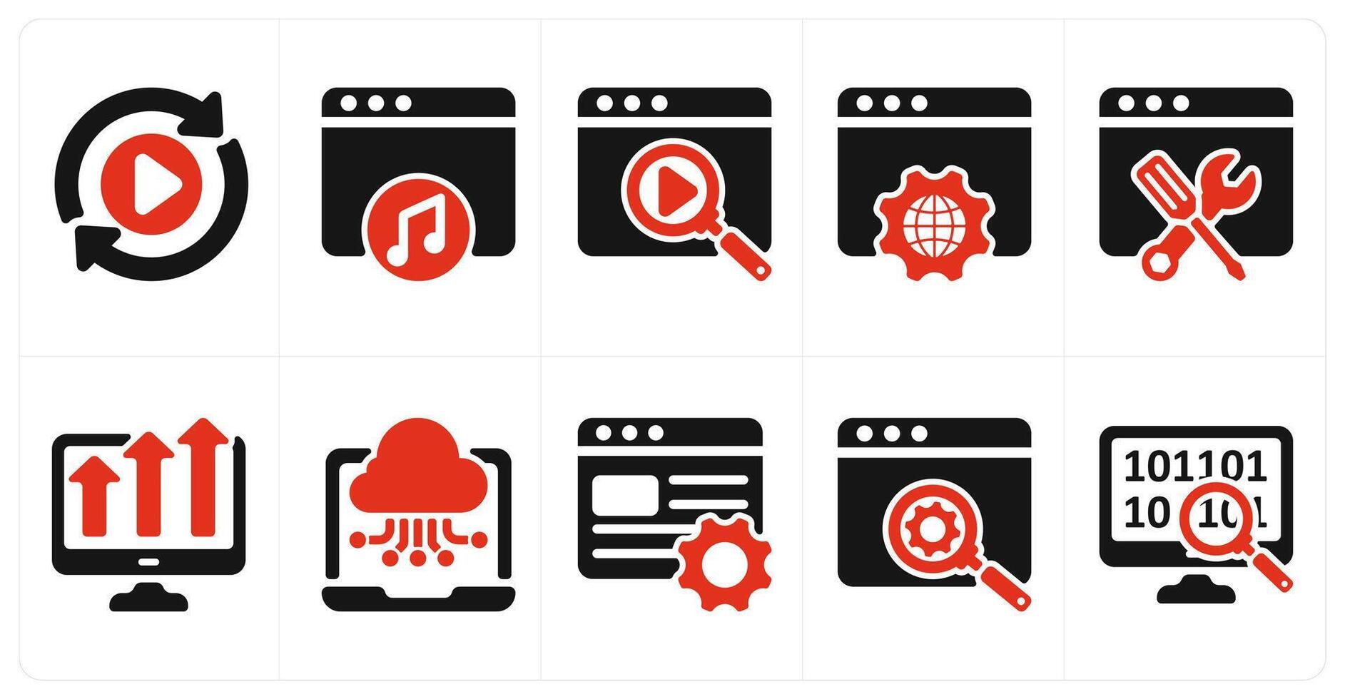 A set of 10 seo icons as convert, online music, search vector
