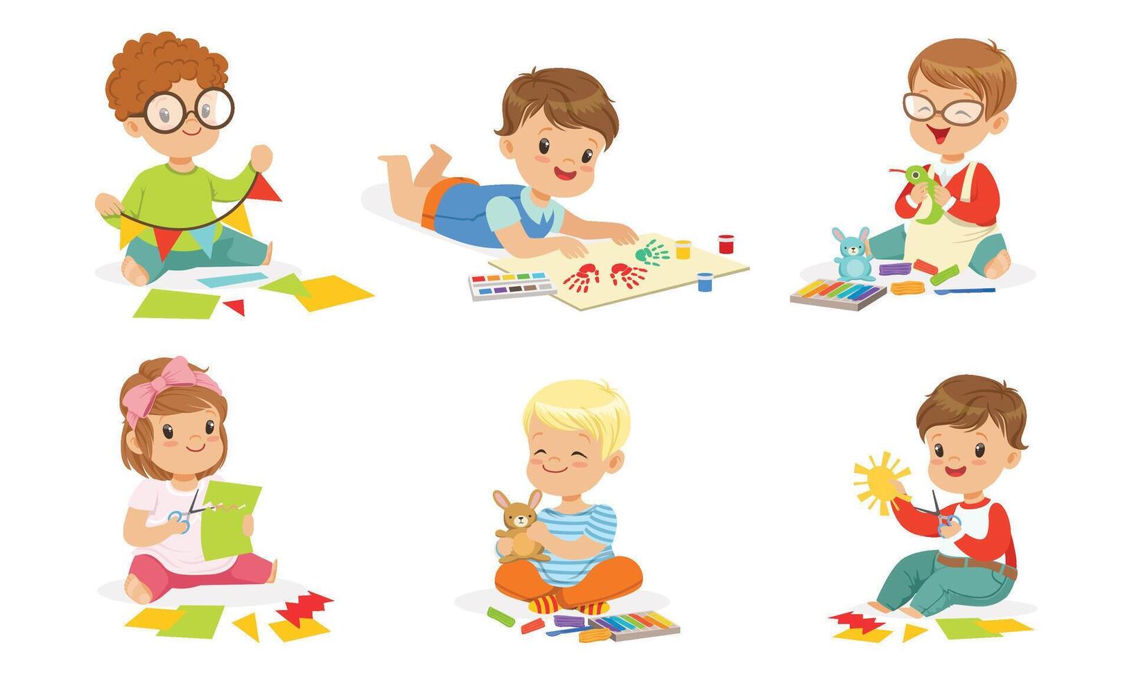 Boys and girls are engaged in creativity. illustration. vector