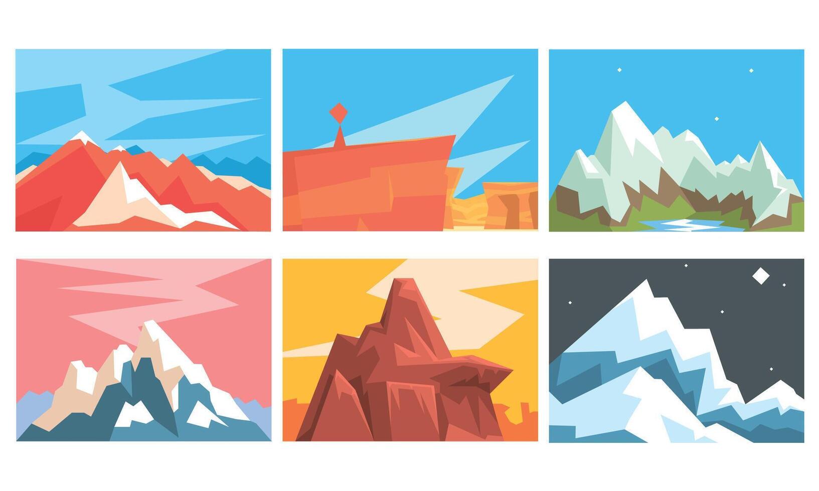 Set of cards with mountains in origami style. illustration. vector