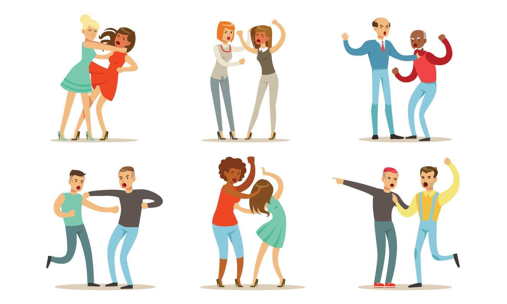 Different people fight violently. illustration on a white background. vector