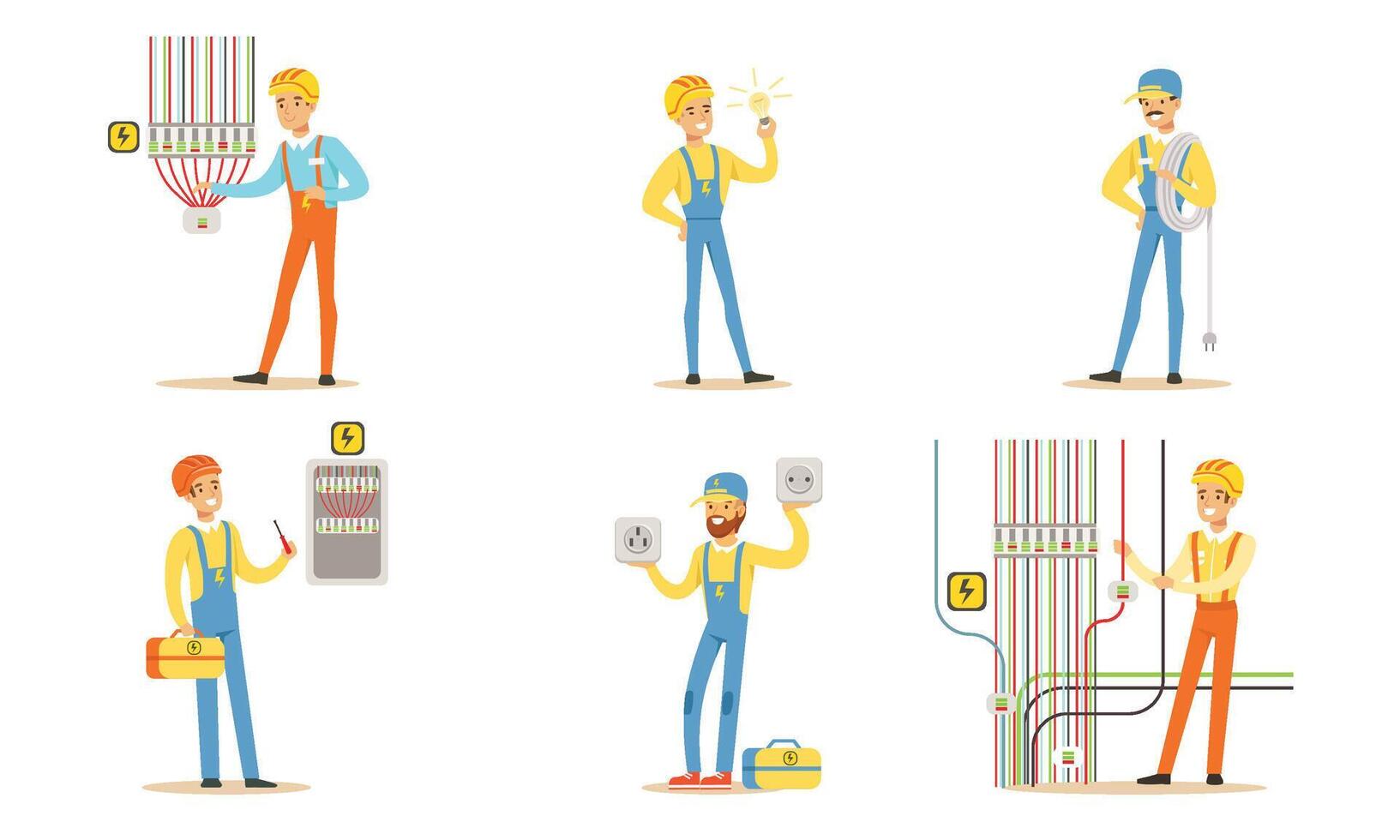 Group of electricians at work. illustration vector