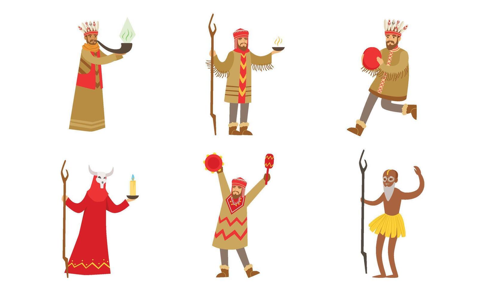 Men in suits of shamans. illustration. vector