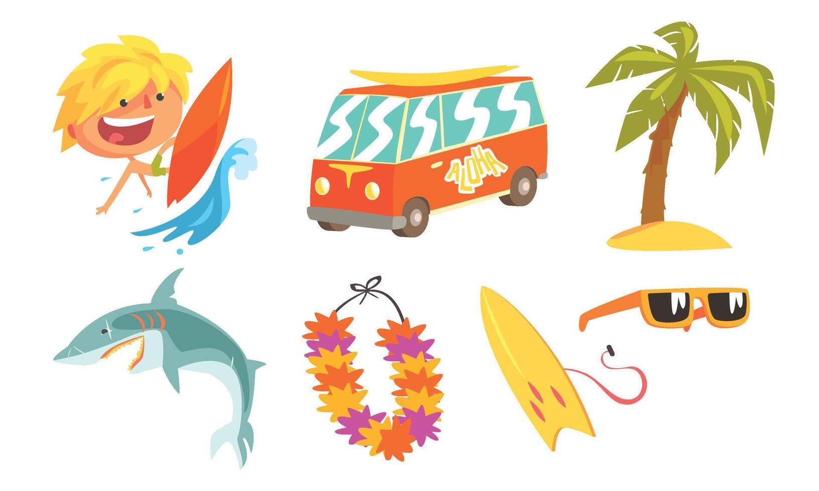 Collection of summer holiday symbols. illustration. vector