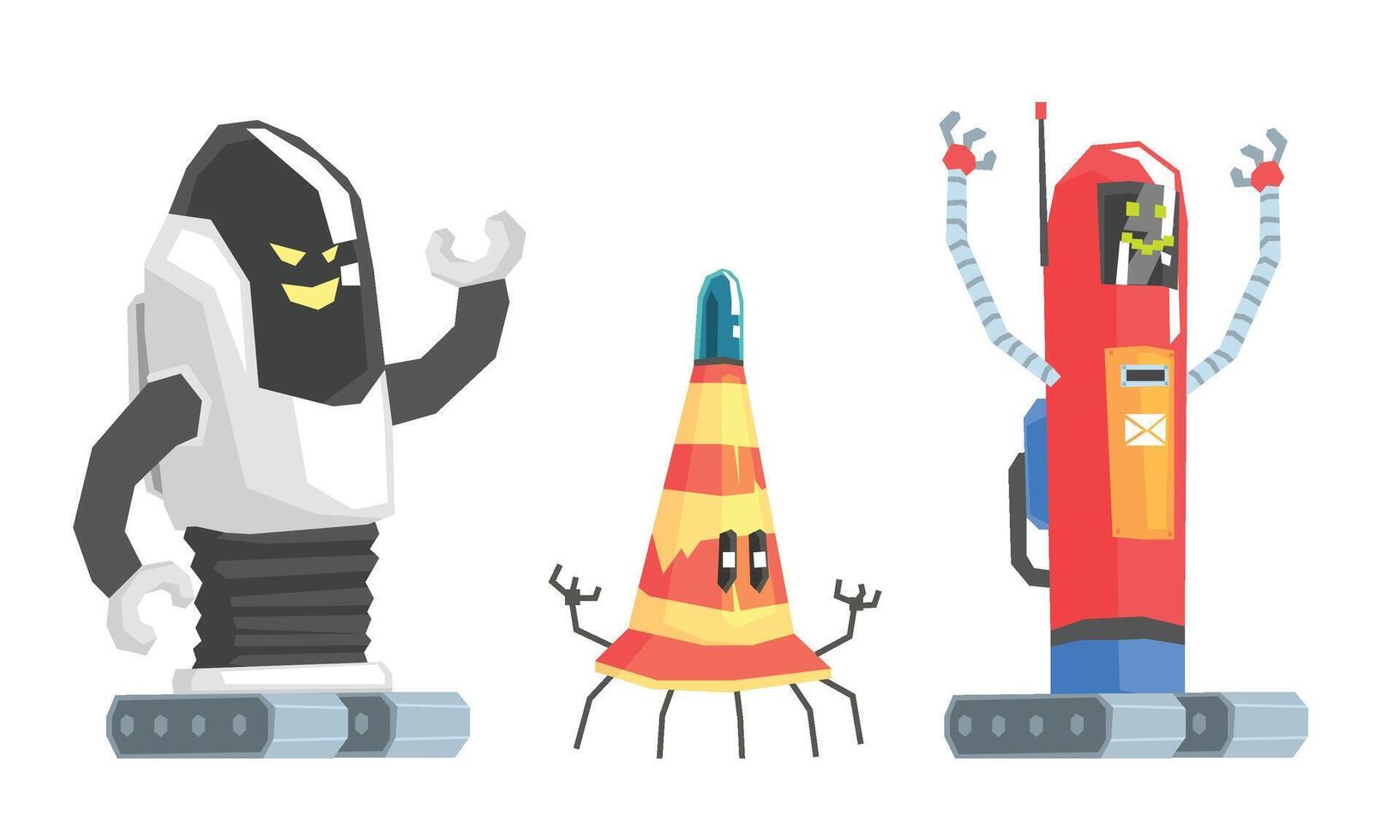 Collection of old humanized robots. illustration. vector