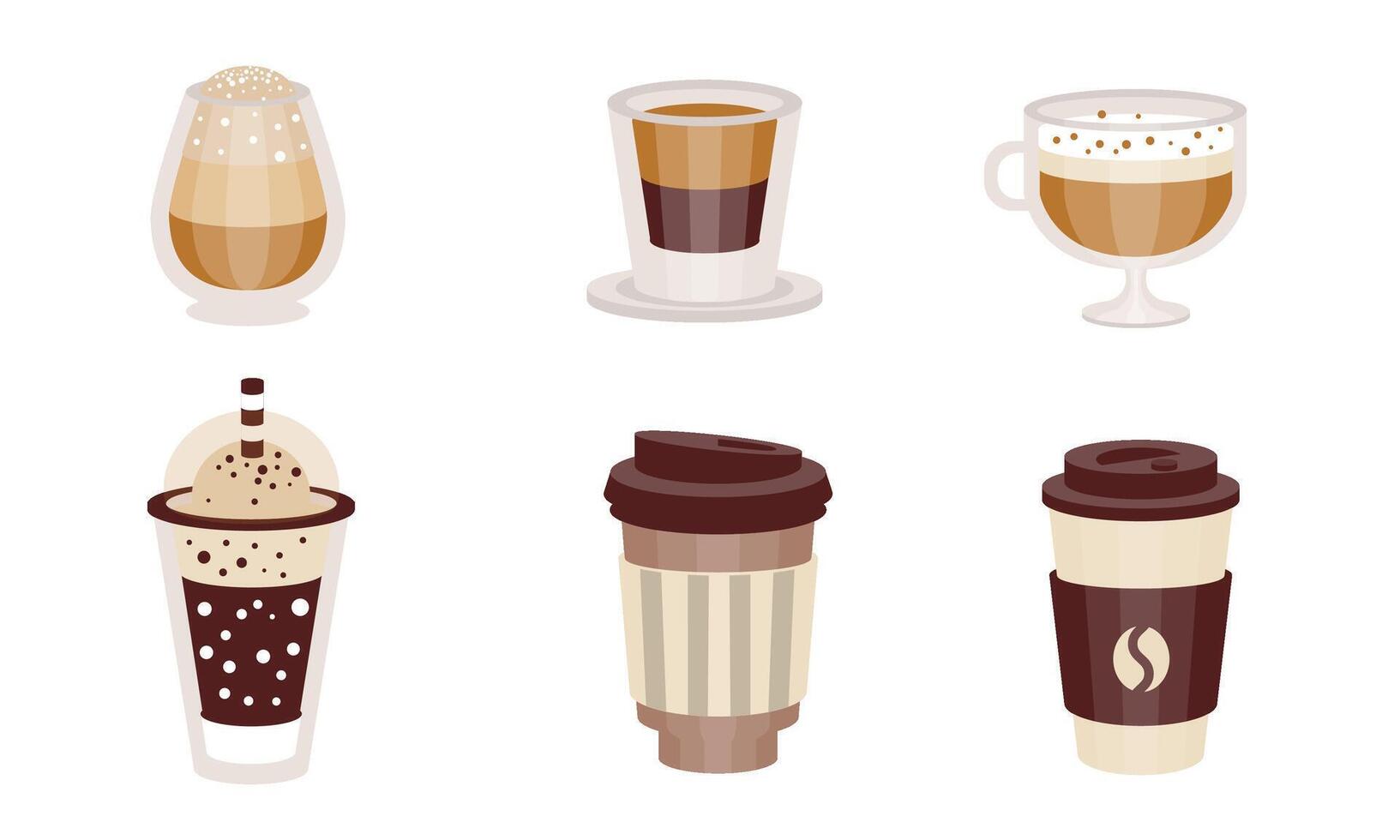 Coffee drinks in transparent glasses. illustration. vector