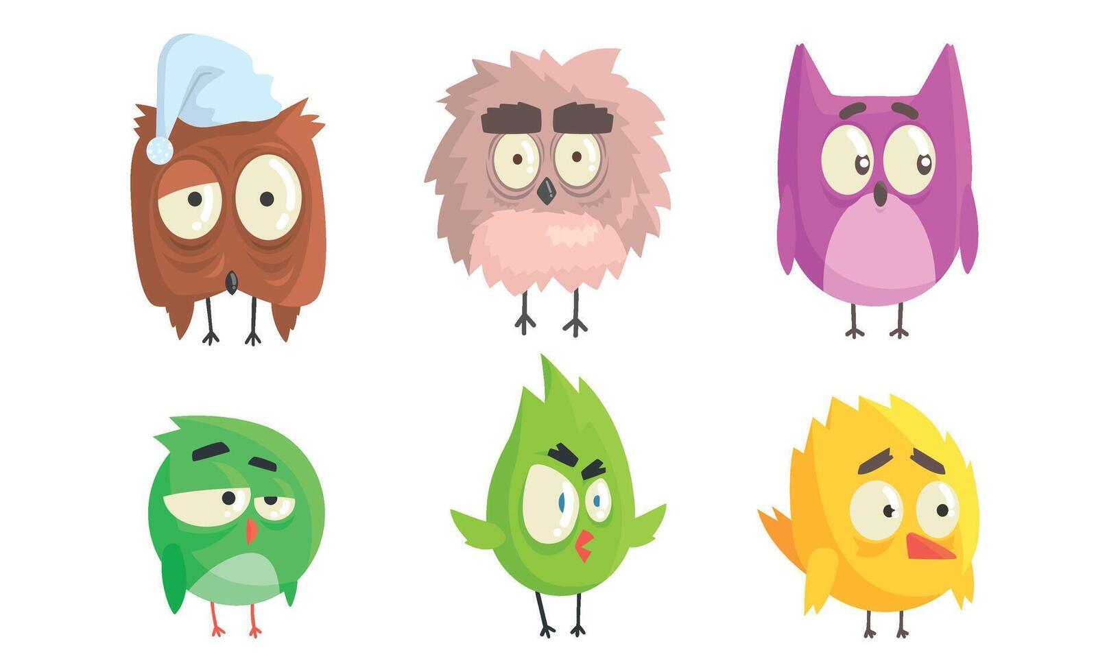 Cartoon birds with eyebrows. illustration on White Background. vector