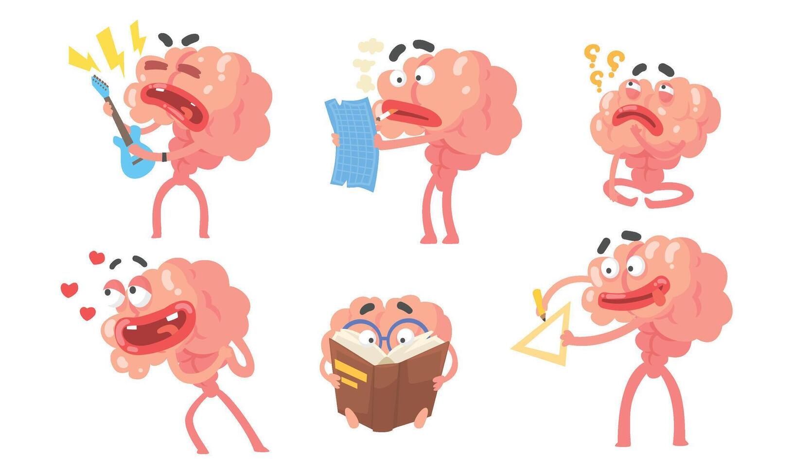Set of cartoon humanized brains with arms and legs. illustration. vector