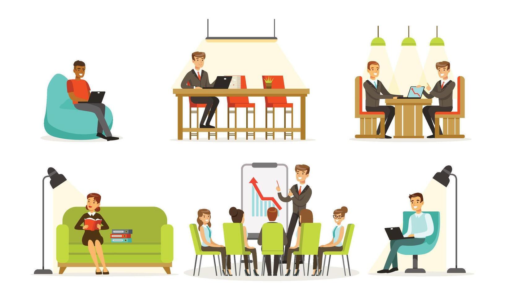 People work in a recreation area in the office. illustration. vector