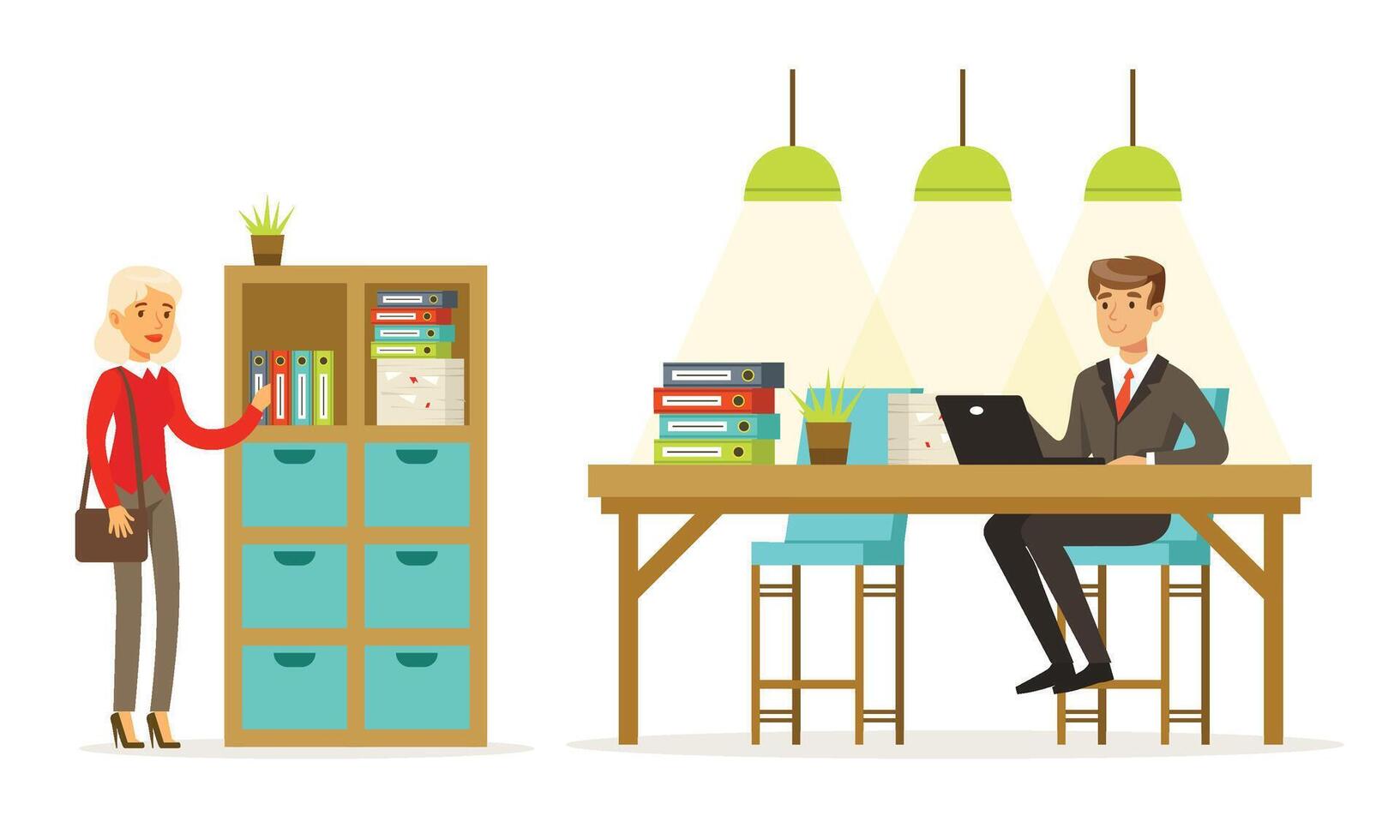 Man and woman in the office. illustration. vector