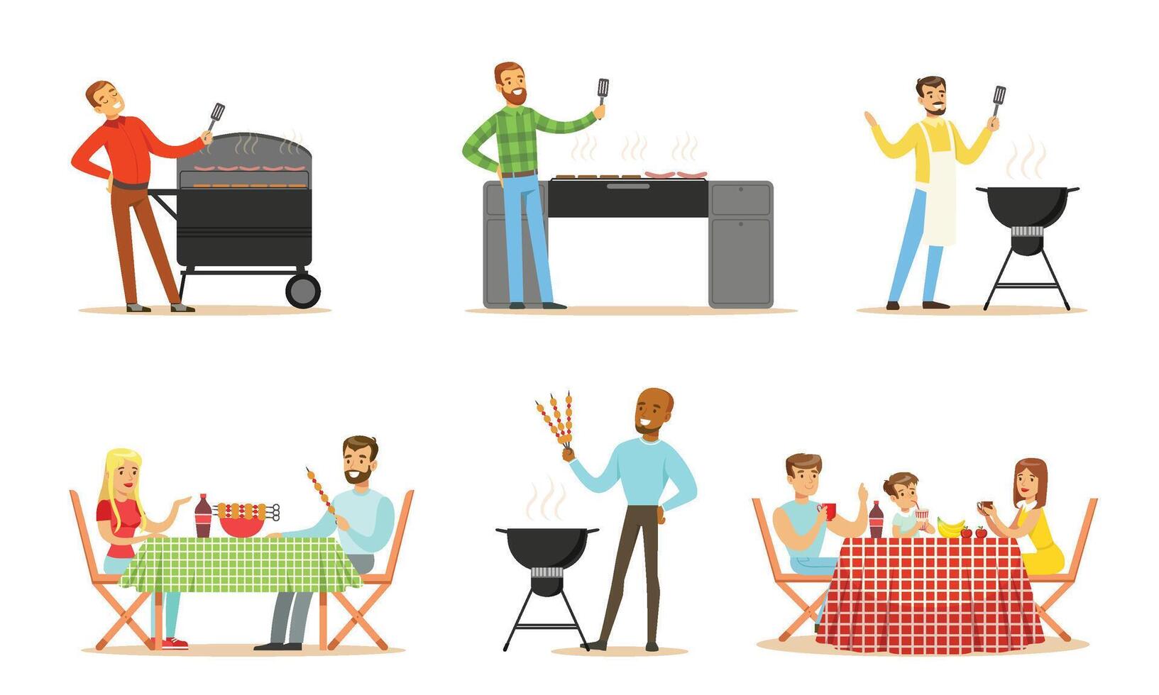 Men and women on the barbecue. illustration. vector
