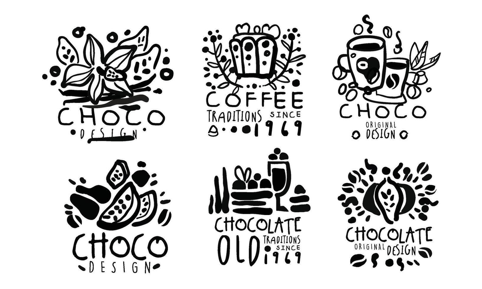 Set of black logos for a coffee shop. illustration. vector