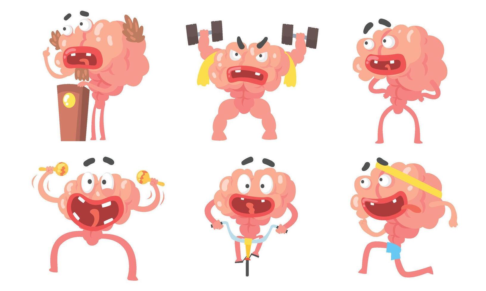 Humanized cartoon brain with a big mouth. illustration. vector