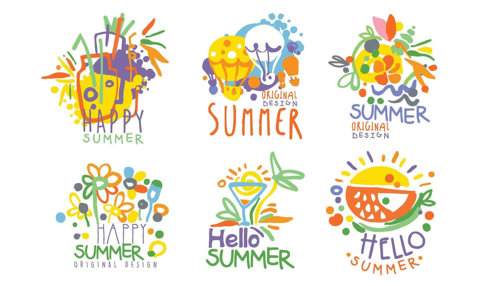 Minimalistic contour summer logos with lettering. illustration. vector